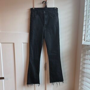 MOTHER Black Flare Jeans with Frayed Hem